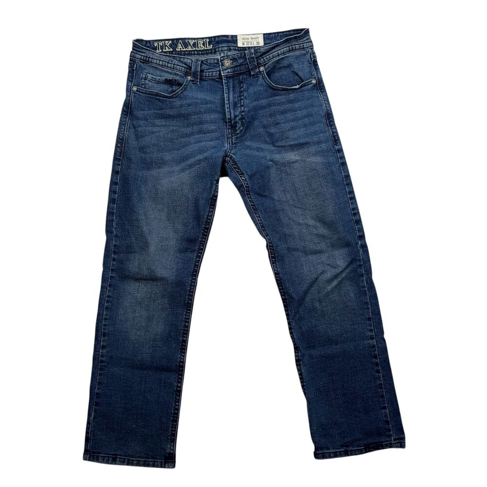 TK Axel Jeans Slim Boot 32x30 Blue‎ Medium Wash Stretch Denim Embroidered Pocket
